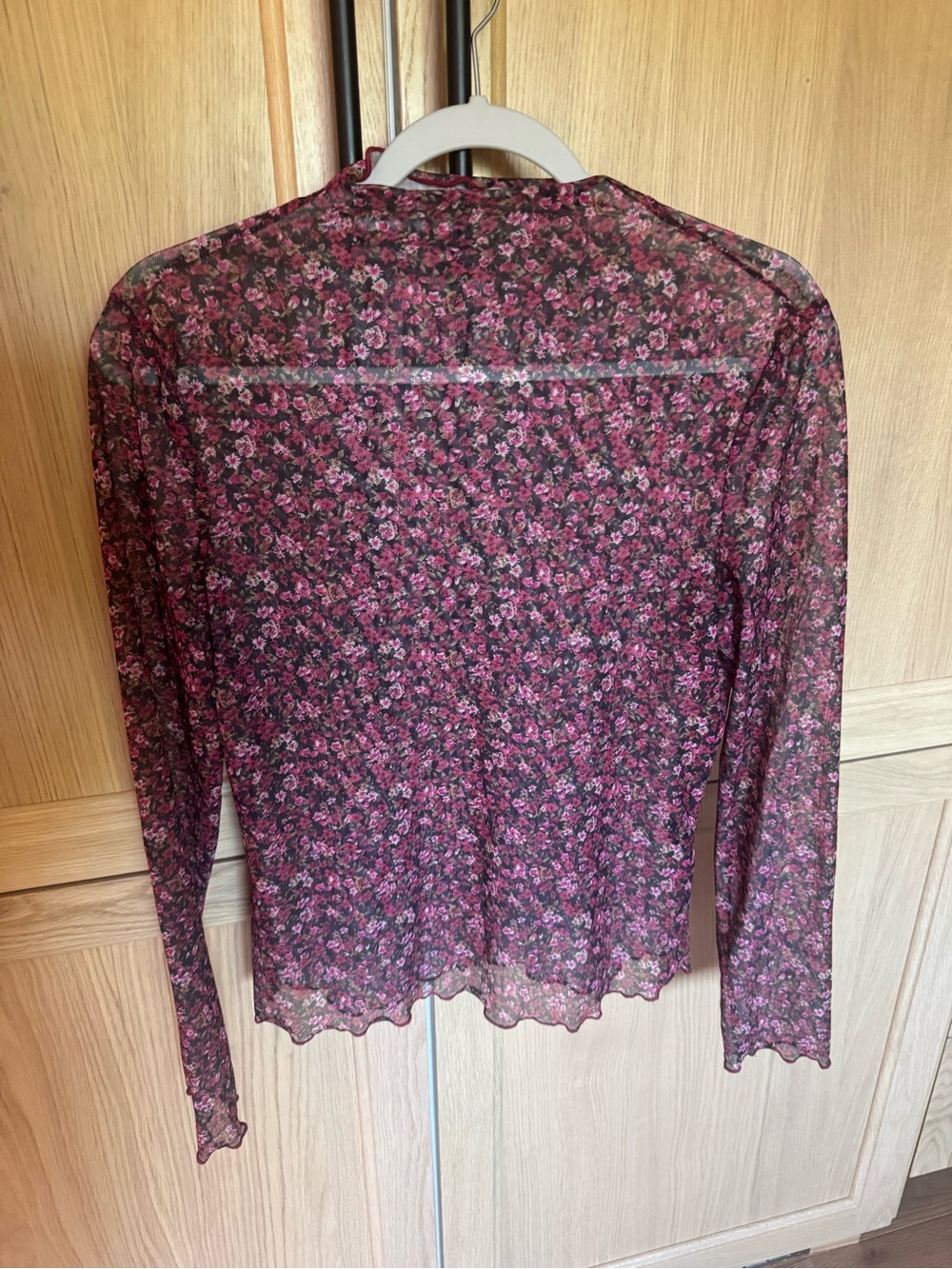 SHEIN Pink Floral Sheer Long-Sleeve Top